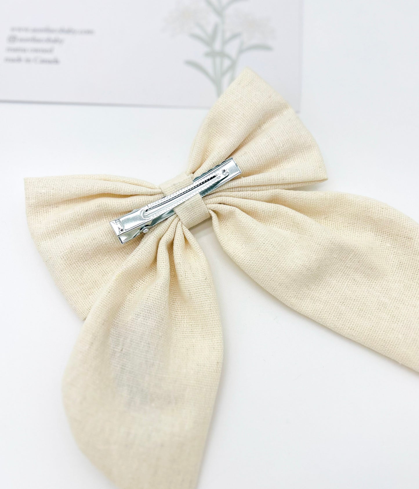 Linen Embroidered Floral Bow