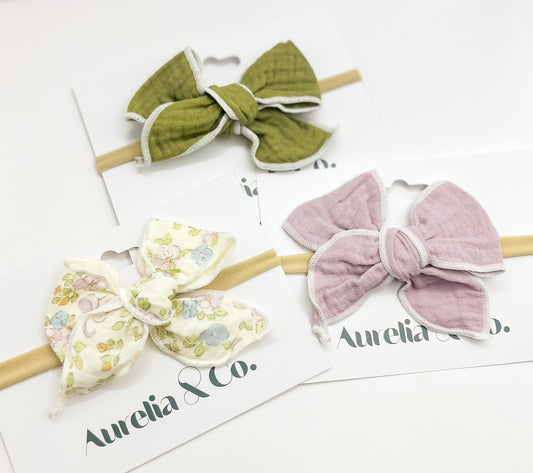 Neutral Floral Muslin Cotton Headbands