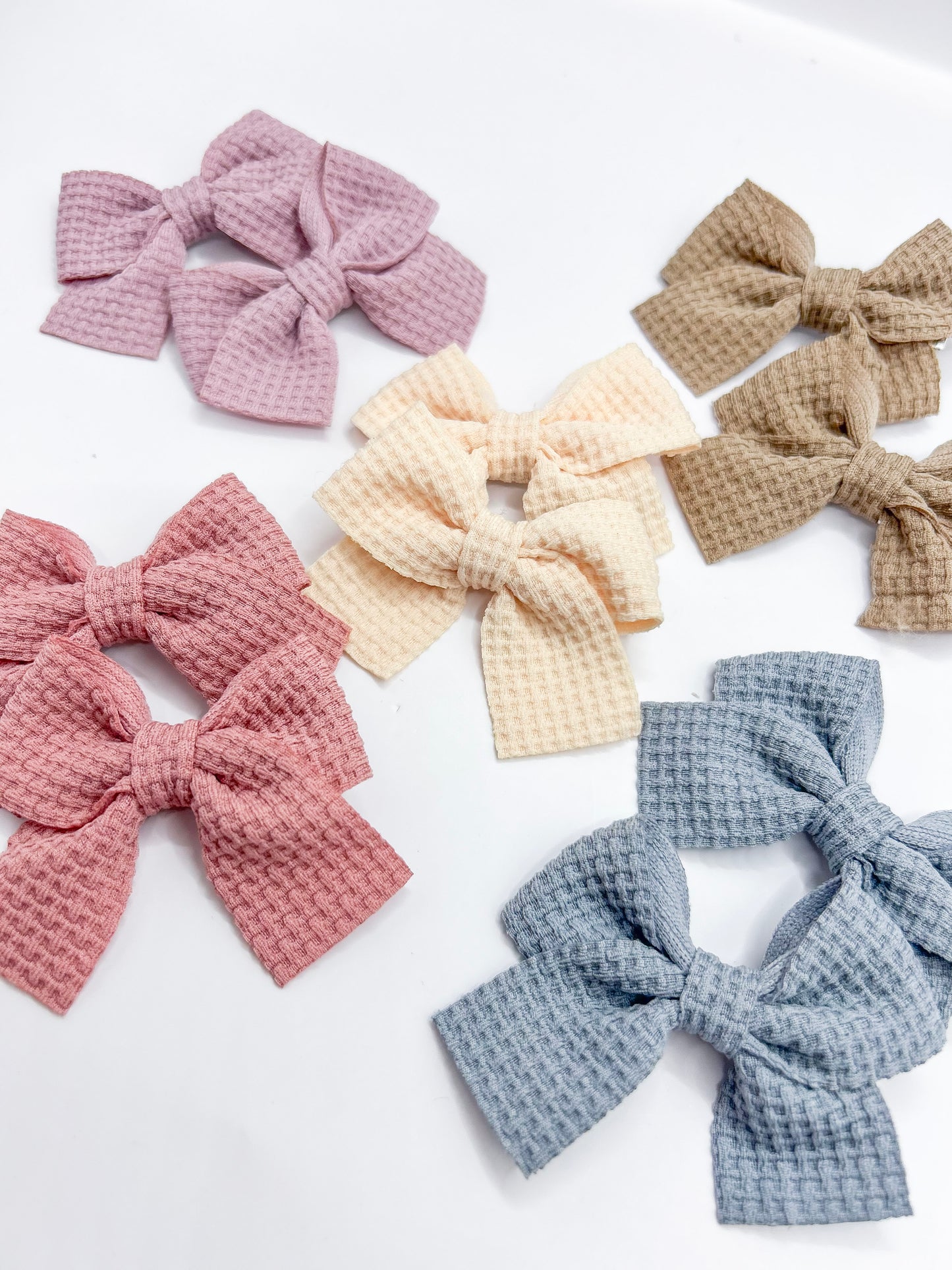 Waffle Pigtail  Bow Clips