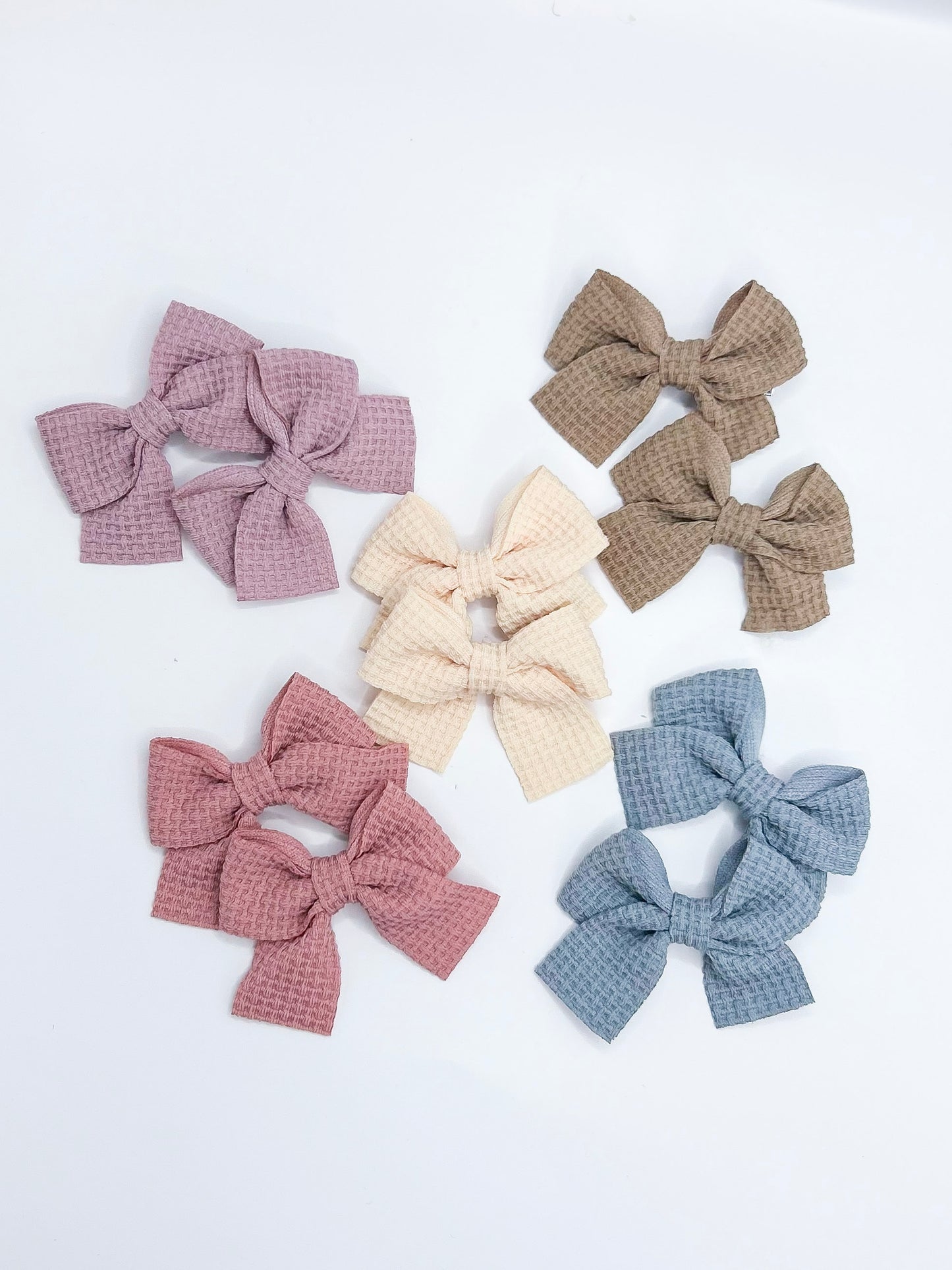 Waffle Pigtail  Bow Clips