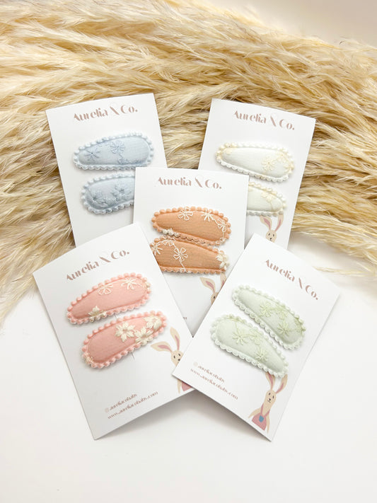 Pastel Embroidered Mini Barrettes