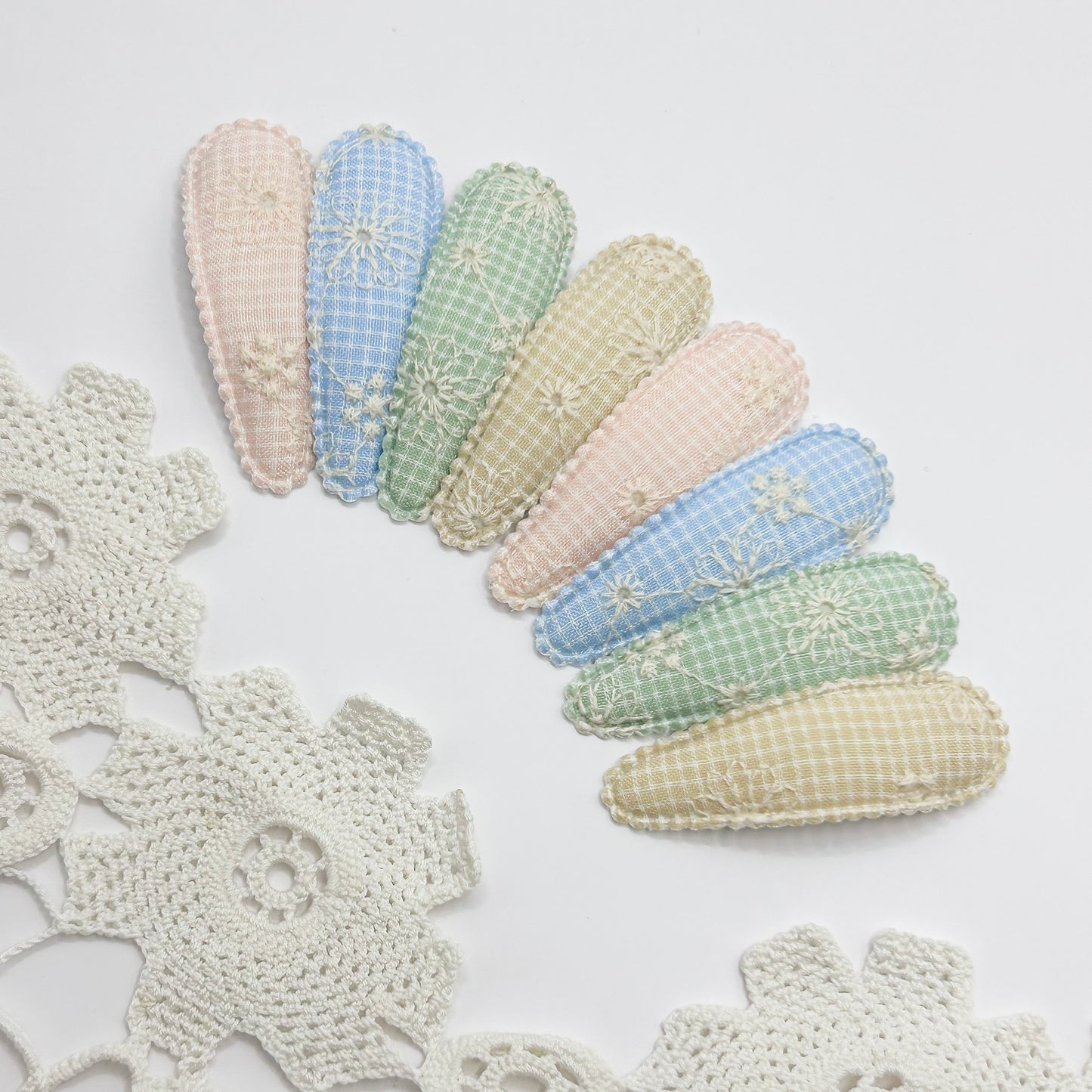 Spring Embroidered Gingham Barrettes