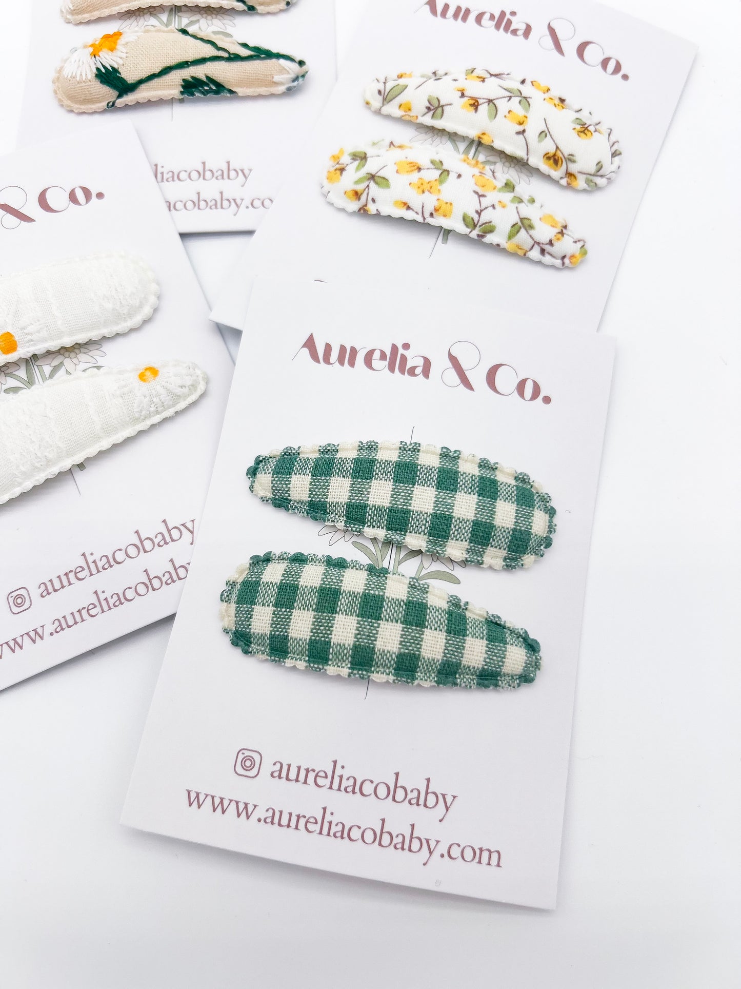 Delicate Spring Floral & Gingham Hair Barrettes