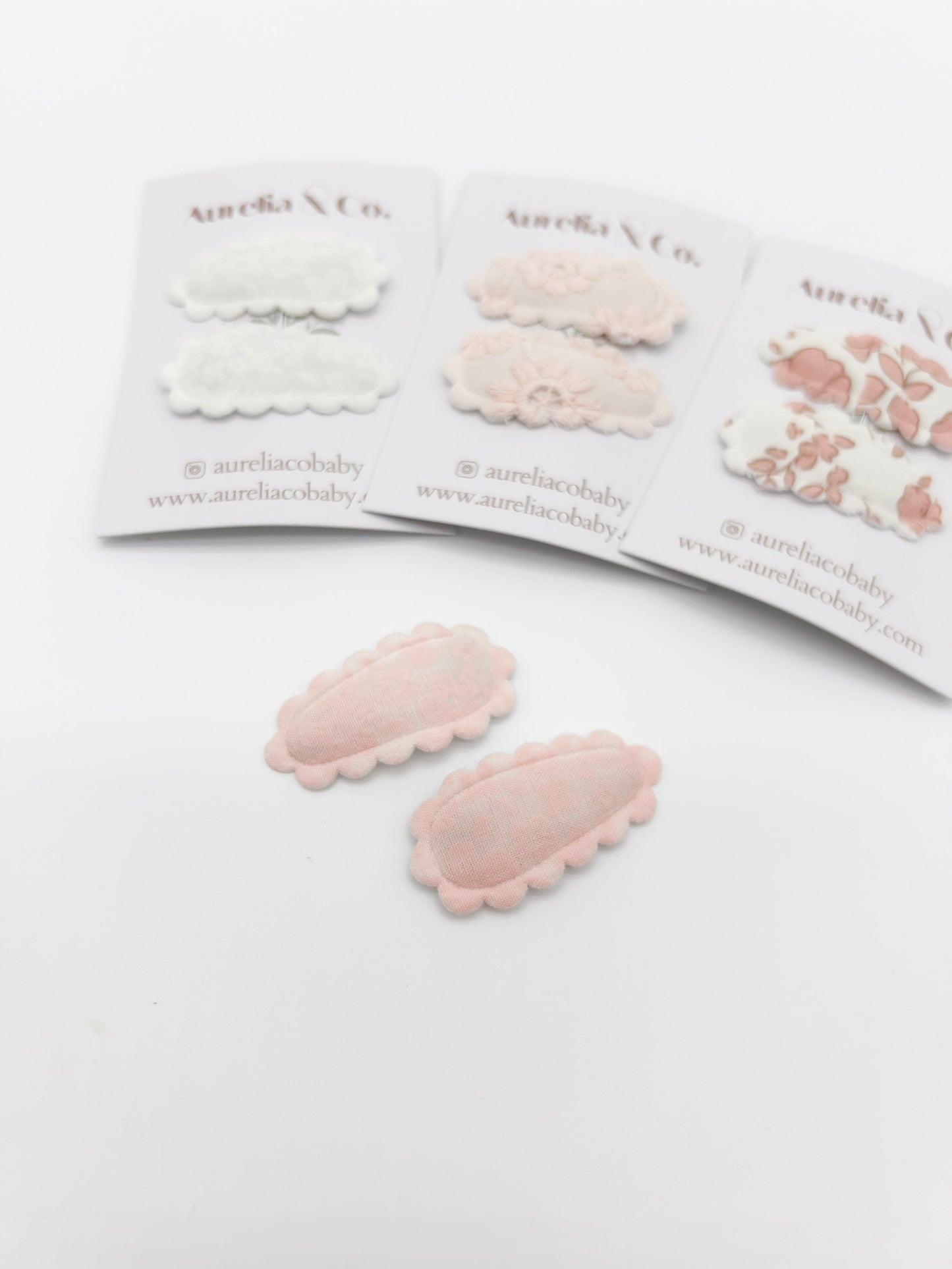Mini Scalloped Blush Barrettes