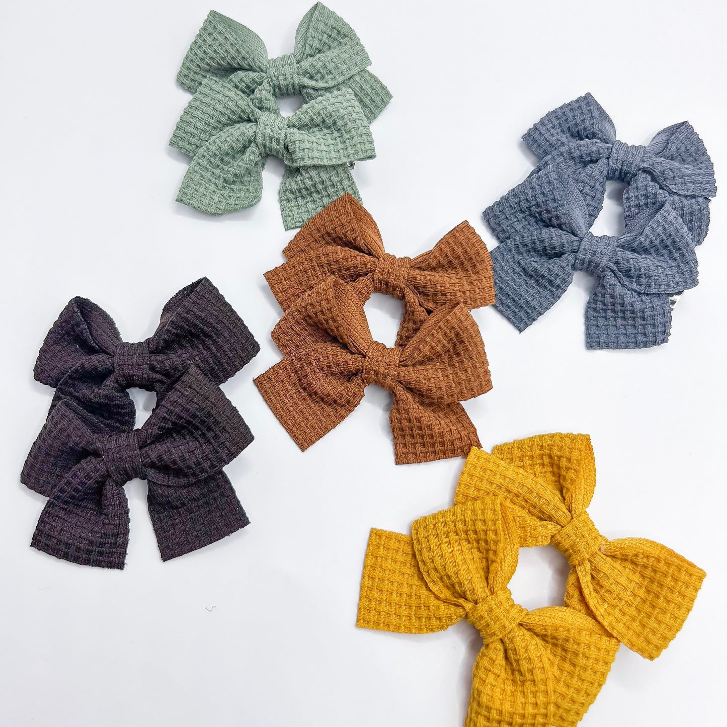 Waffle Pigtail  Bow Clips