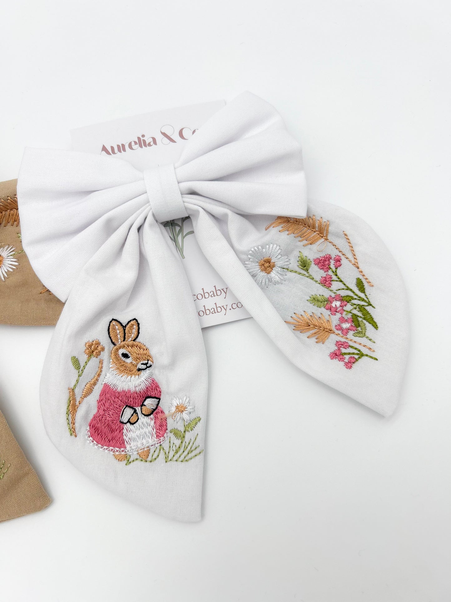 Easter Bunny Hair Bow Embroidered for Kids/Adults