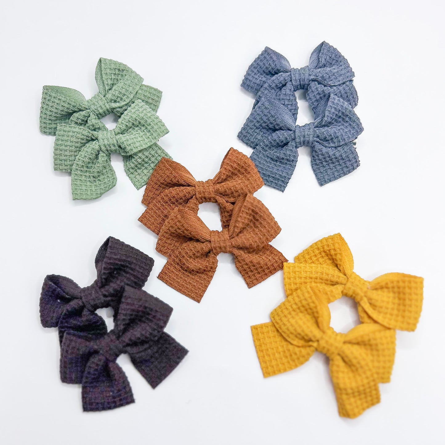 Waffle Pigtail  Bow Clips