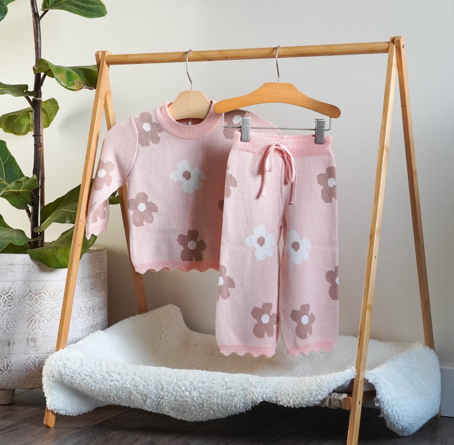 Pink Flower Knit Set