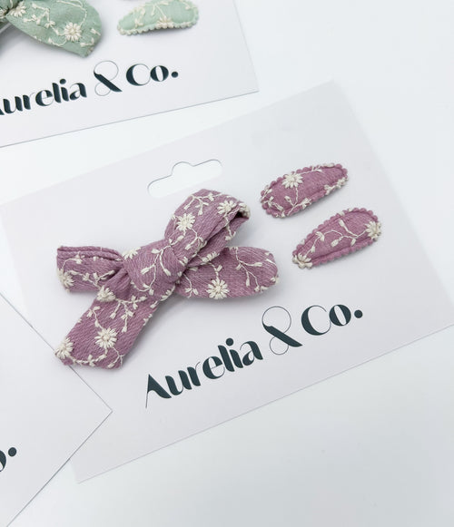 Embroidered Bow & Mini Clip Set